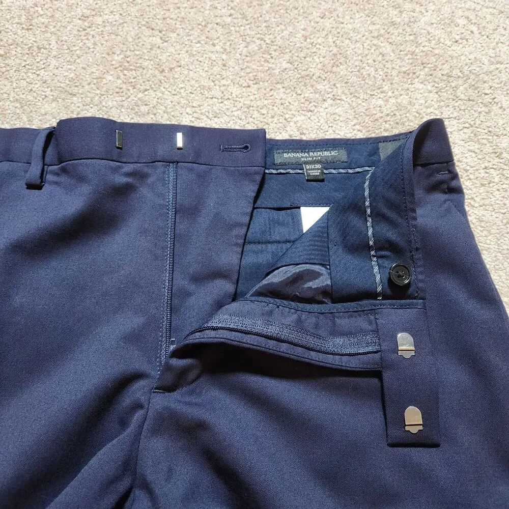 Banana Republic Dress Pants Men 31x30 (32X29) Navy Blue Marzotto Super 120s Wool